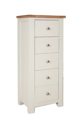 Dorset Oak Chest Tallboy Solid 5 Drawer Pine In Painted French Ivory