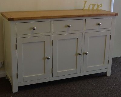 Dorset Oak Sideboard Cupboard Cabinet Solid 3 Door Pine in Painted French Ivory