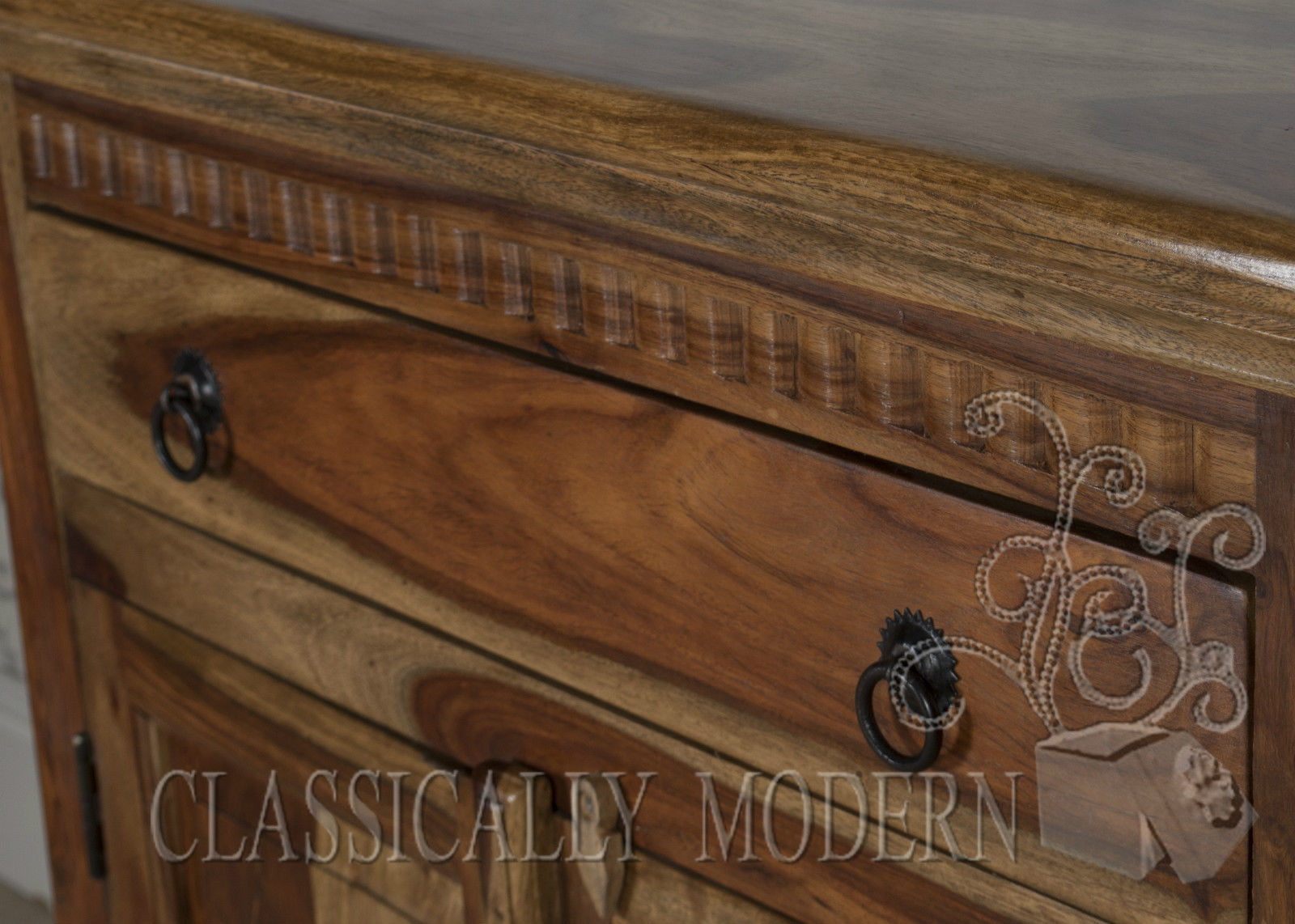 Jali 2 Door Sideboard Cupboard Slim Cabinet In Solid Sheesham Rosewood