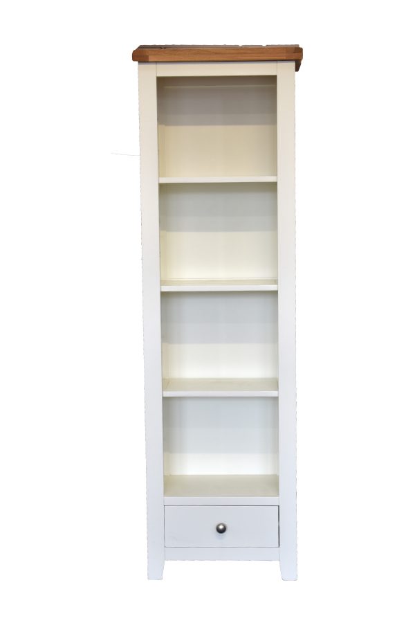 Harrogate White Slim Bookcase Display Unit Solid Oak and Pine with 3